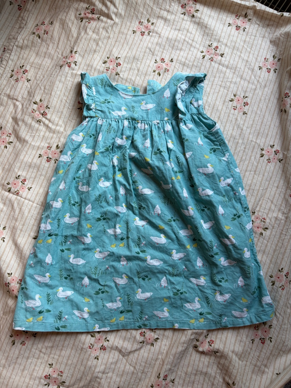 Baby Boden Teal Dress with White Duck Print